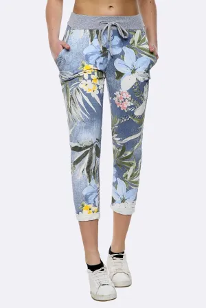 Anne   Kate Italian Tropical Floral Light Denim Print Trousers 16-20