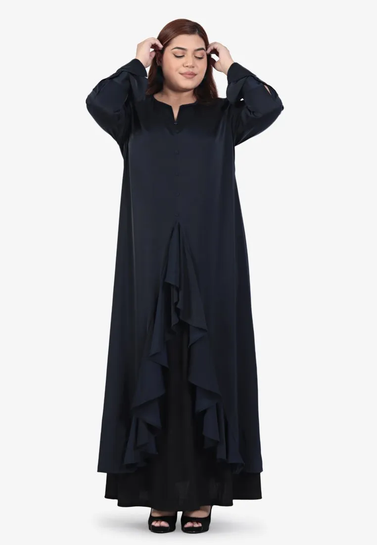 Ariana Raya Ruffles Open Long Blouse - Navy Blue