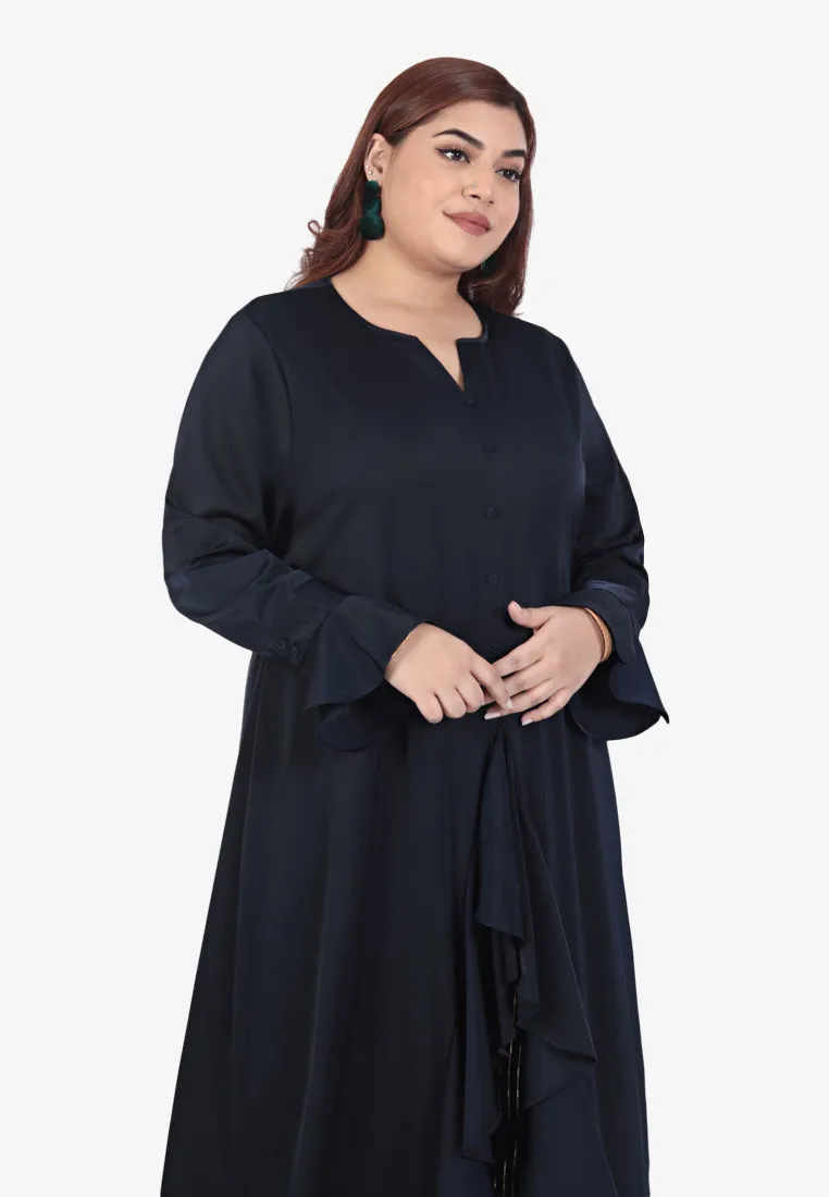 Ariana Raya Ruffles Open Long Blouse - Navy Blue