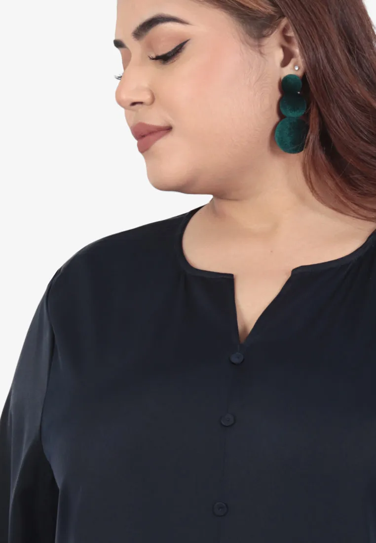 Ariana Raya Ruffles Open Long Blouse - Navy Blue