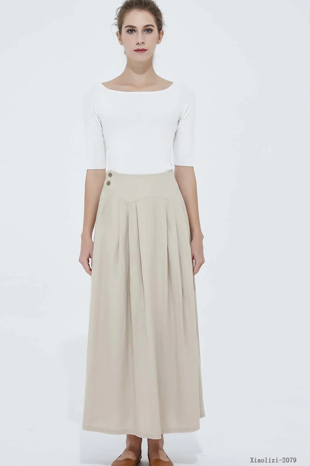 beige linen skirt, long womens skirt 2079#