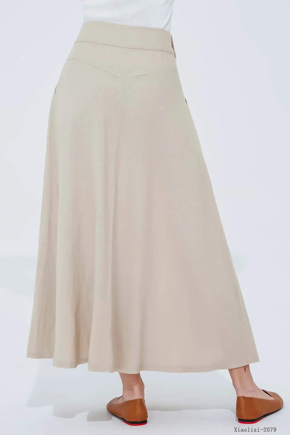 beige linen skirt, long womens skirt 2079#