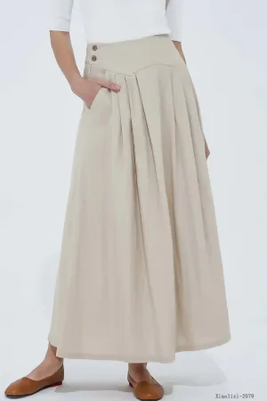 beige linen skirt, long womens skirt 2079#