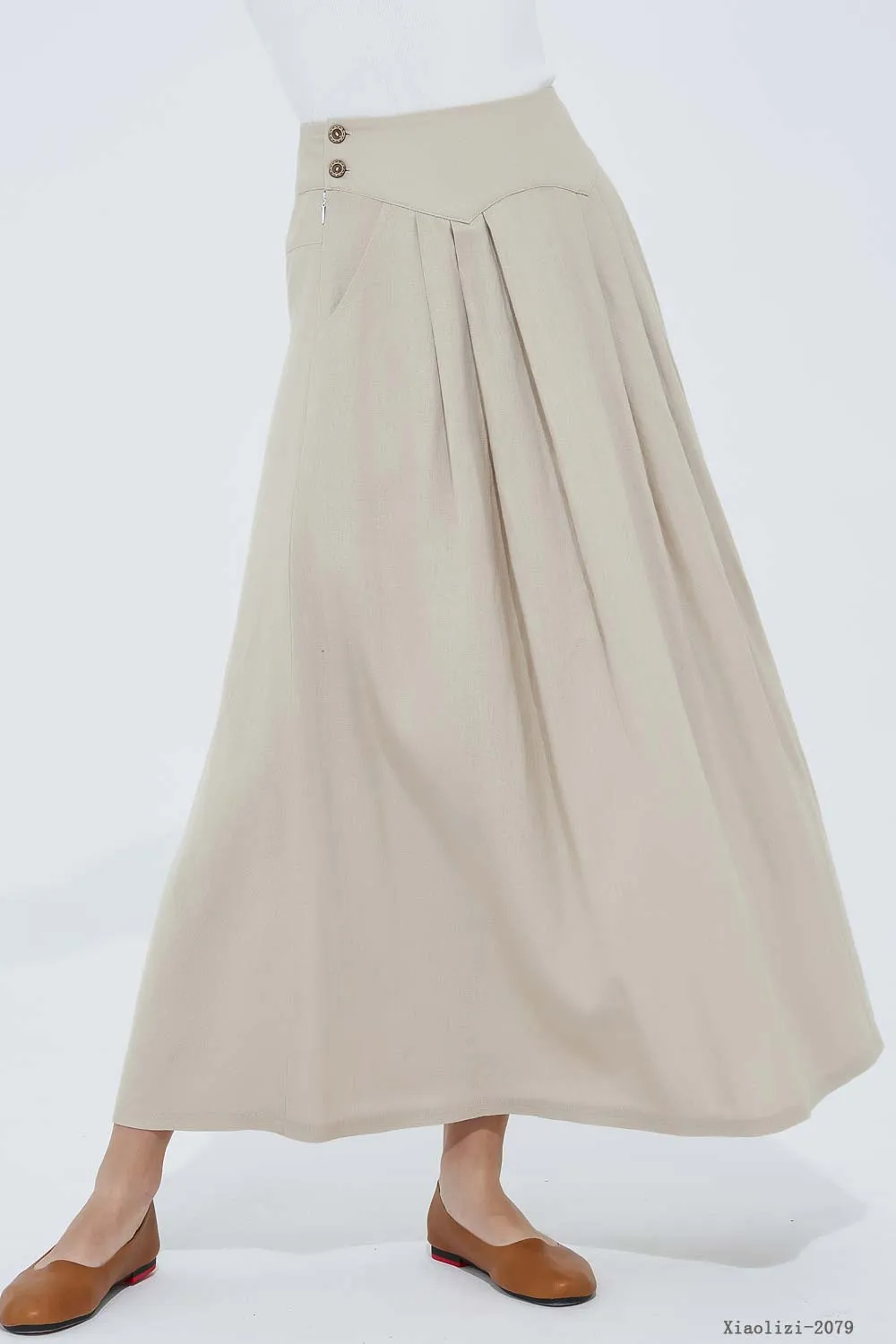 beige linen skirt, long womens skirt 2079#