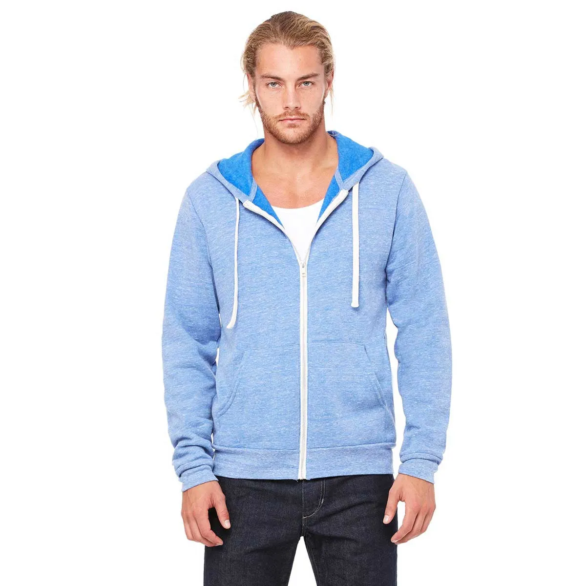 Bella   Canvas Unisex Blue Triblend Sponge Fleece Full-Zip Hoodie