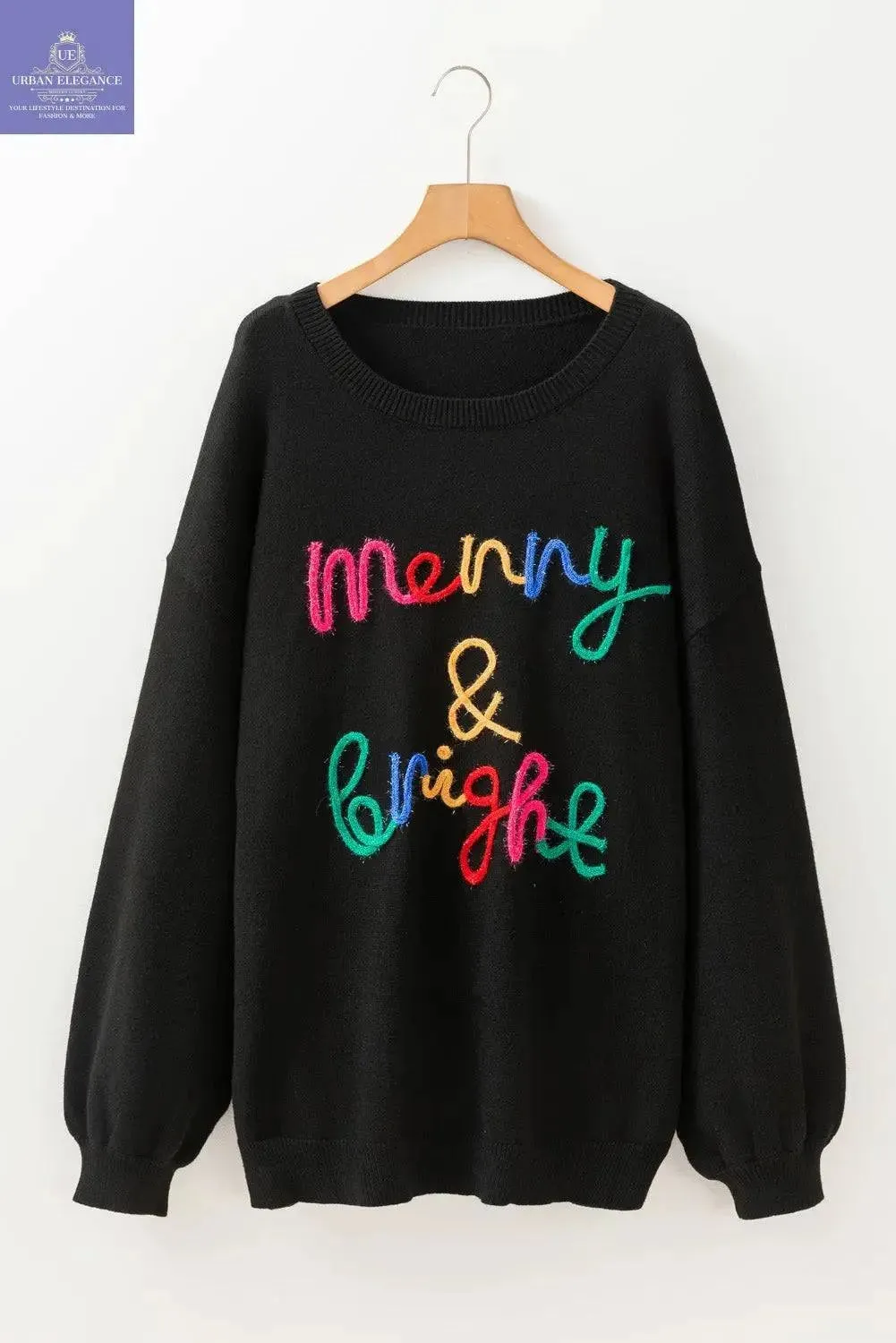 Black Tinsel Merry & Bright Plus Size Sweater