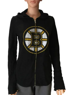 Boston Bruins Retro Brand Women Black Quad Blend Zip Up Hoodie Jacket