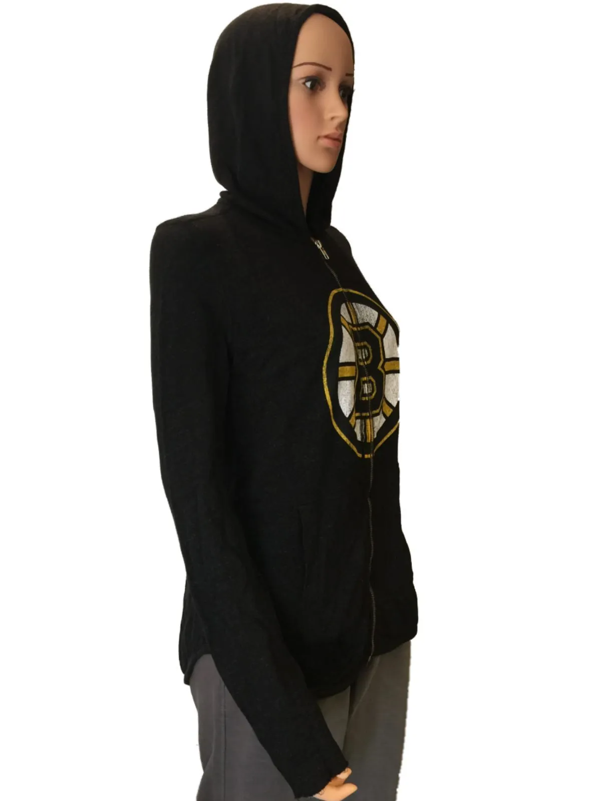 Boston Bruins Retro Brand Women Black Quad Blend Zip Up Hoodie Jacket