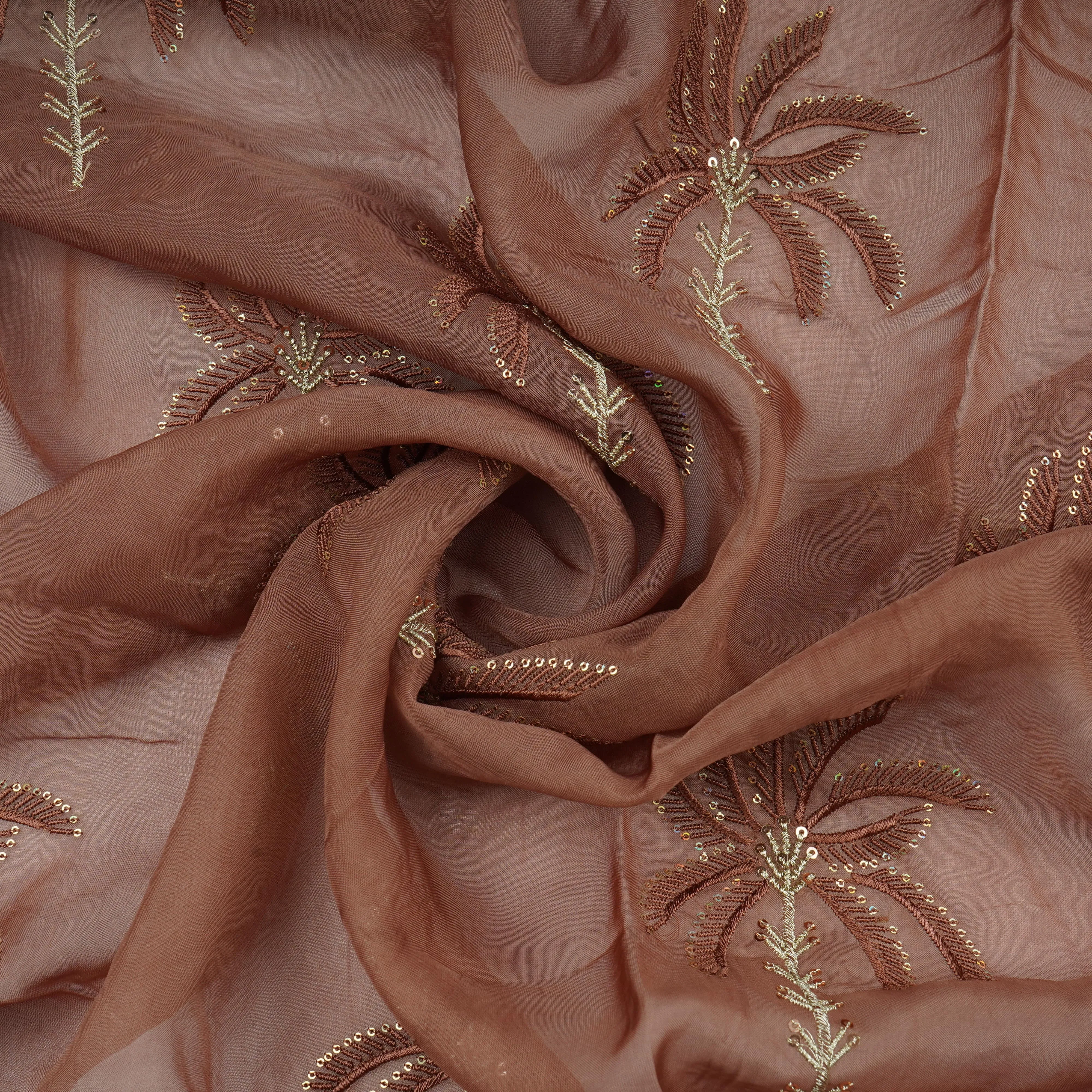 Brown Thread Sequins Embroidery Organza Fabric 20860