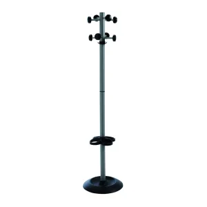 Coat & umbrella stand with 8 coat hooks and 8 umbrella hooks 1730mm high - black