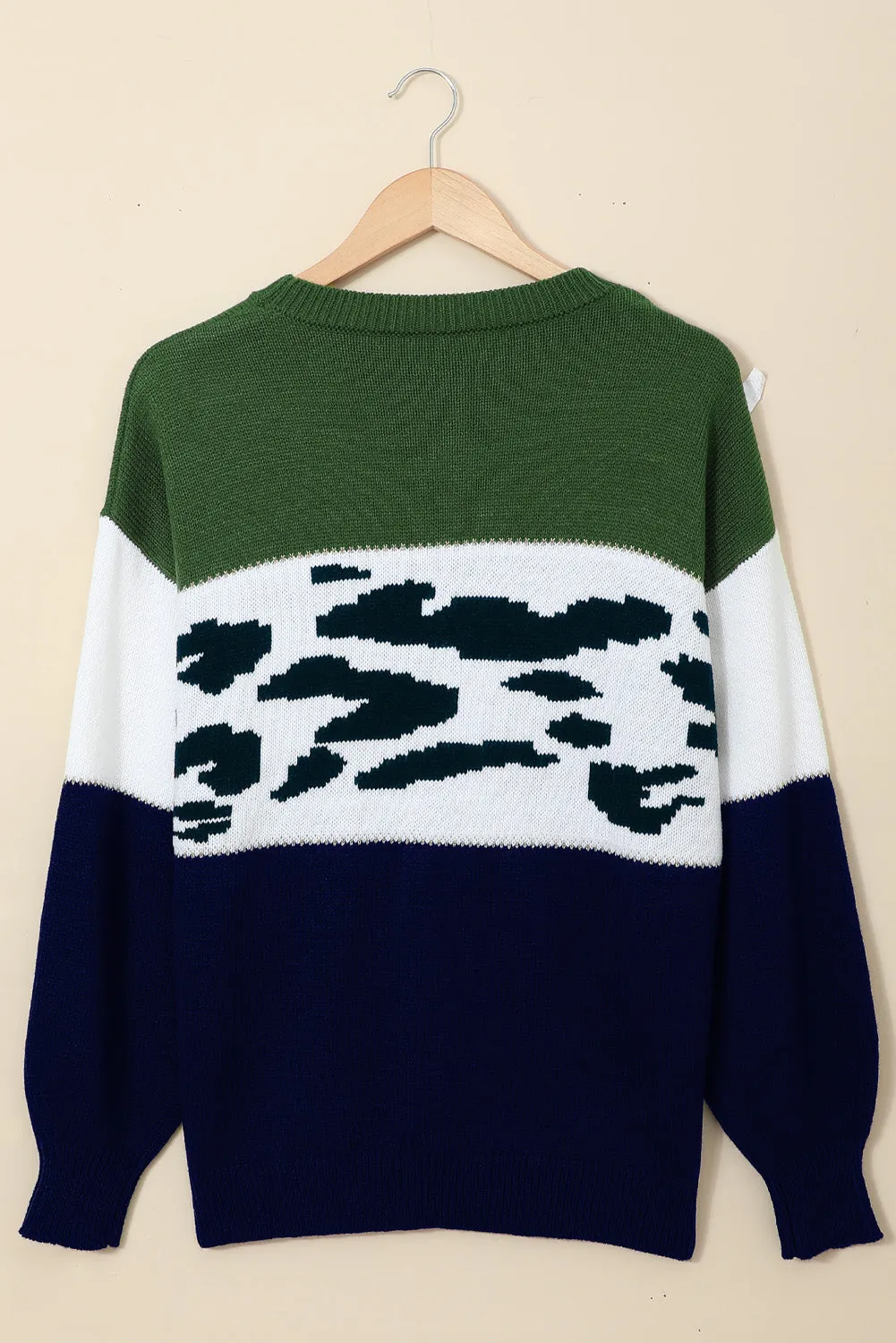 Color Block Leopard Splicing Sweater