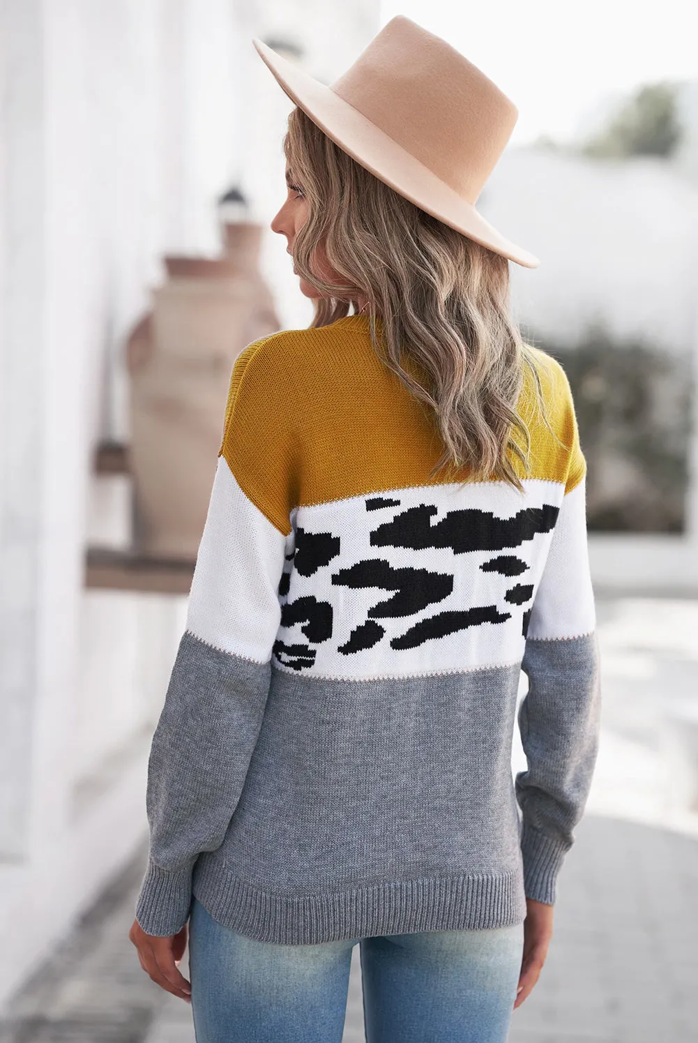 Color Block Leopard Splicing Sweater