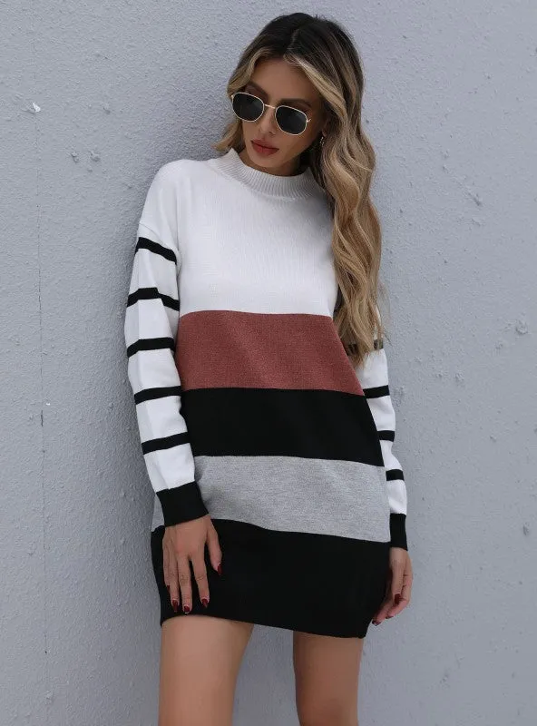 Color Matching Knitted Pullover Striped Contrast Sweater