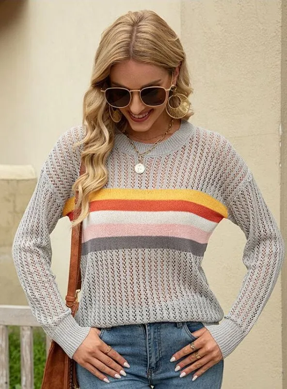 Color Matching Wavy Striped Pullover Sweater