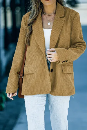 Corduroy Lapel Casual Blazer with Pockets