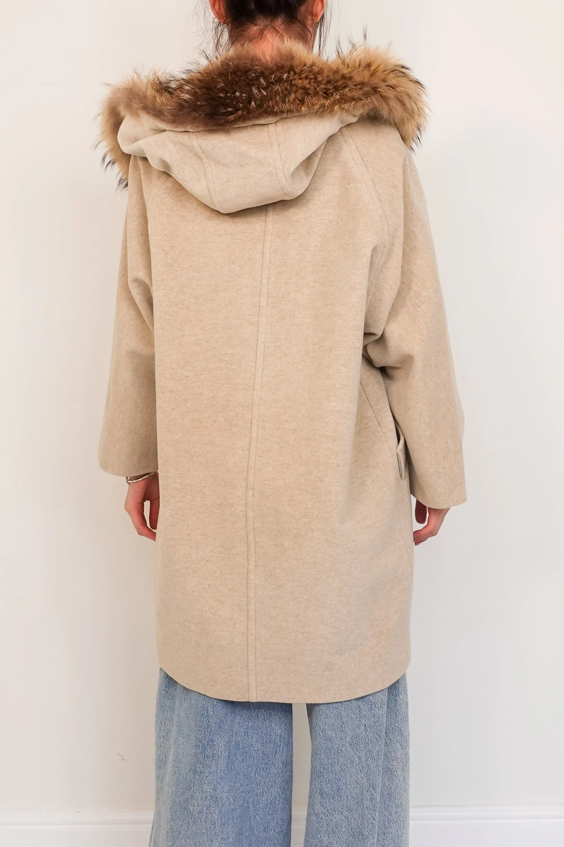 Cream Wool Fur Hooded coat RRP £550