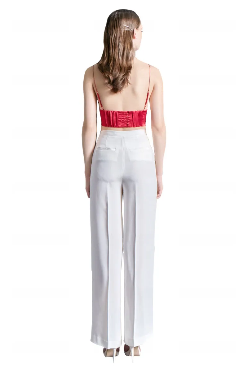 Crepe Silk High Waisted Long Pants in White