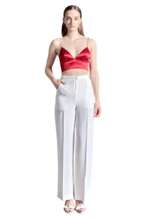 Crepe Silk High Waisted Long Pants in White