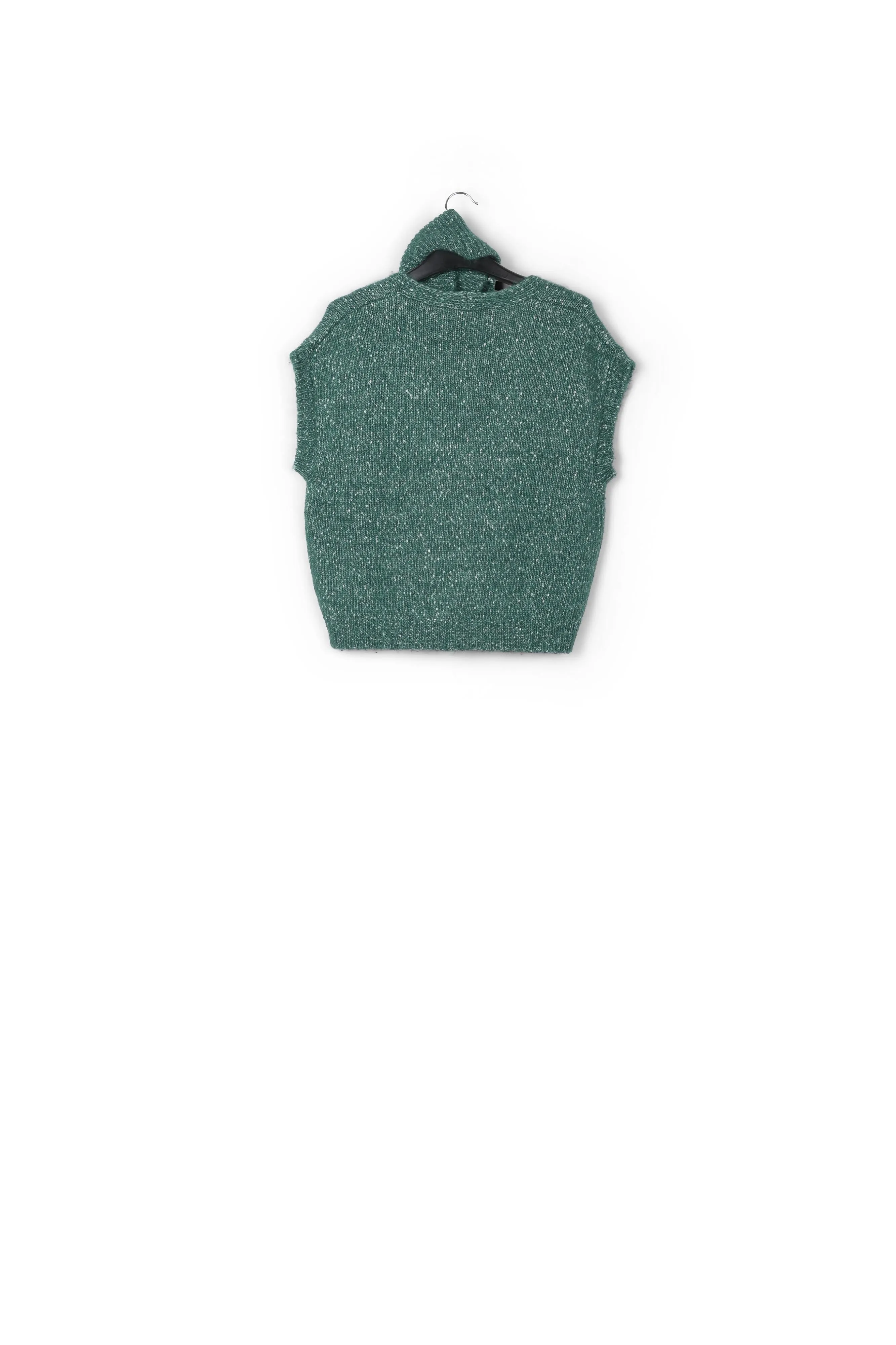 Dark green mélange sleeveless sweater with separate colla