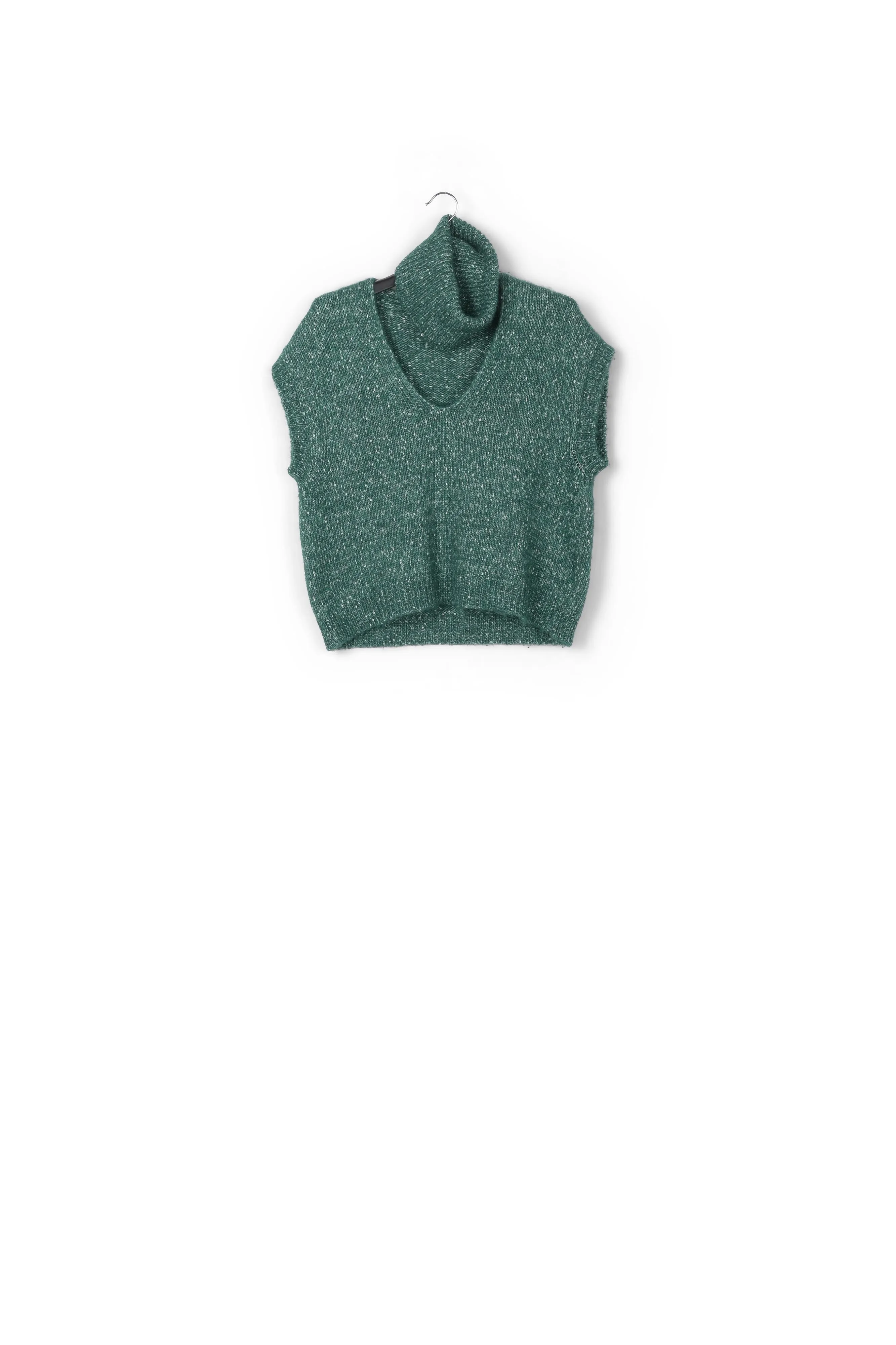 Dark green mélange sleeveless sweater with separate colla