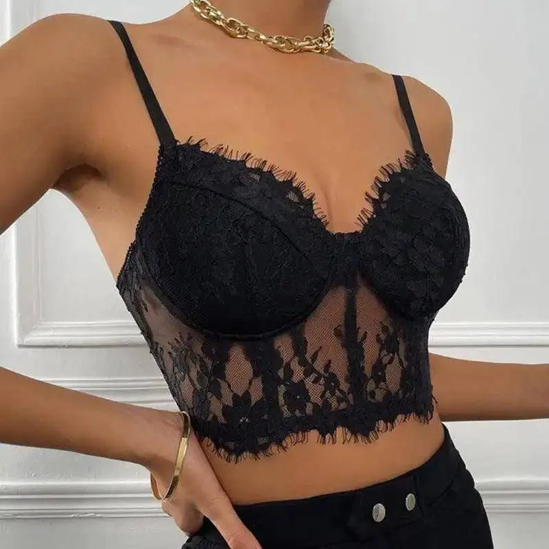 Dolly Spaghetti Strap Floral Lace Crop Top