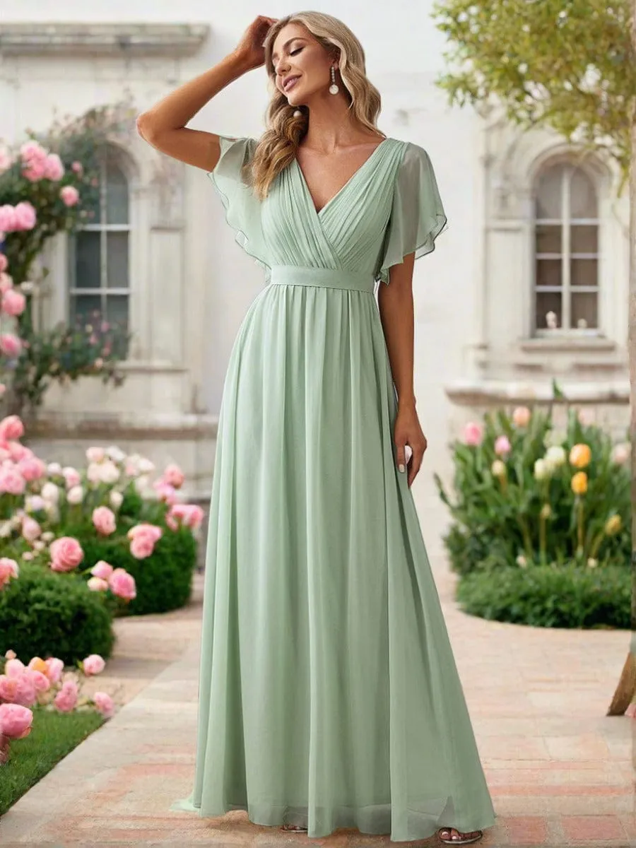 Flowy Pleated A-Line Chiffon Tie-Waist Bridesmaid Dress