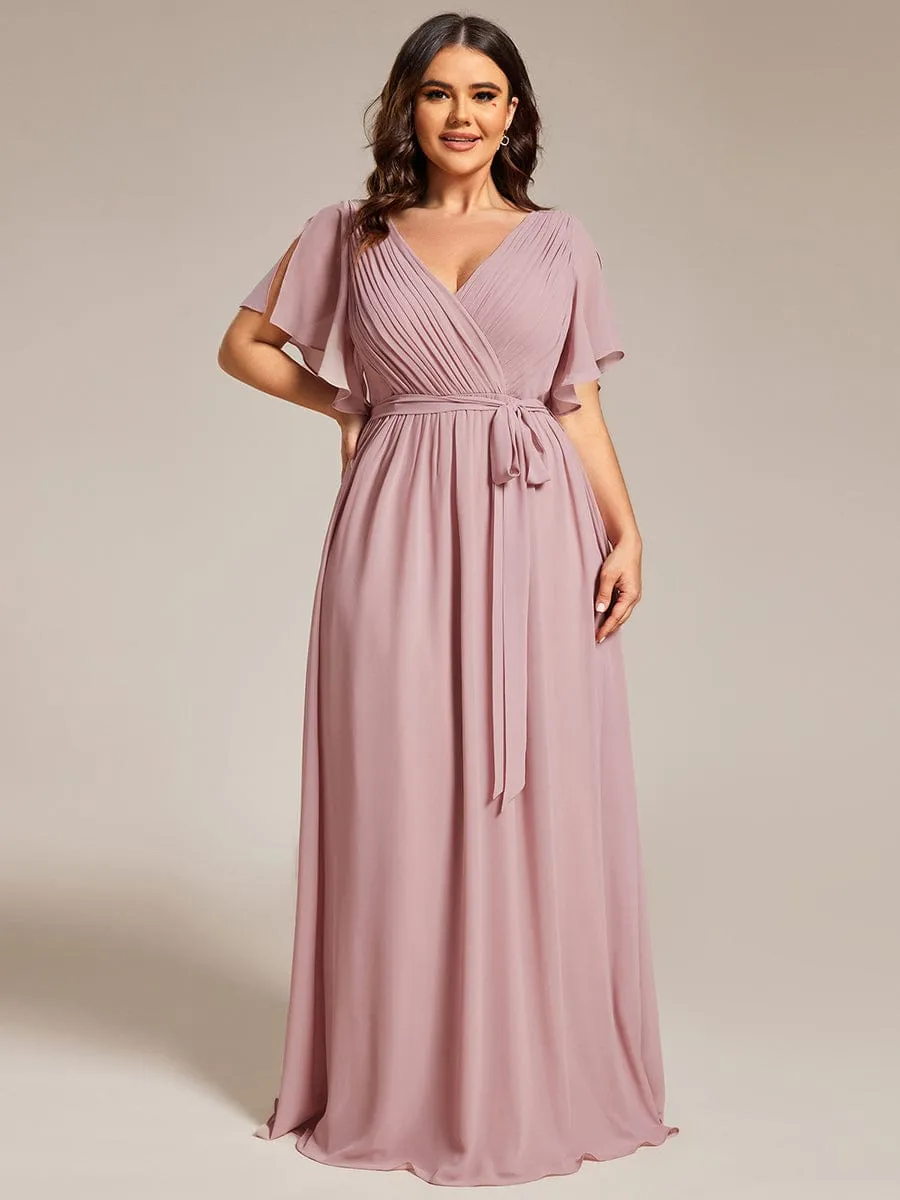 Flowy Pleated A-Line Chiffon Tie-Waist Bridesmaid Dress