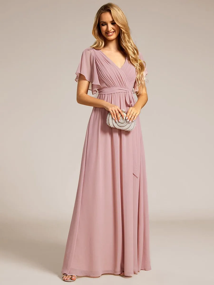 Flowy Pleated A-Line Chiffon Tie-Waist Bridesmaid Dress