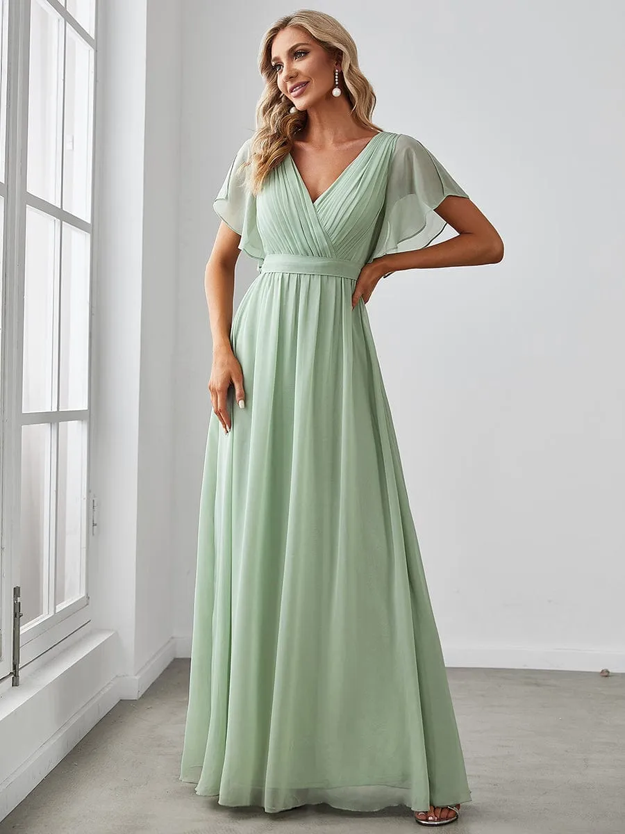 Flowy Pleated A-Line Chiffon Tie-Waist Bridesmaid Dress