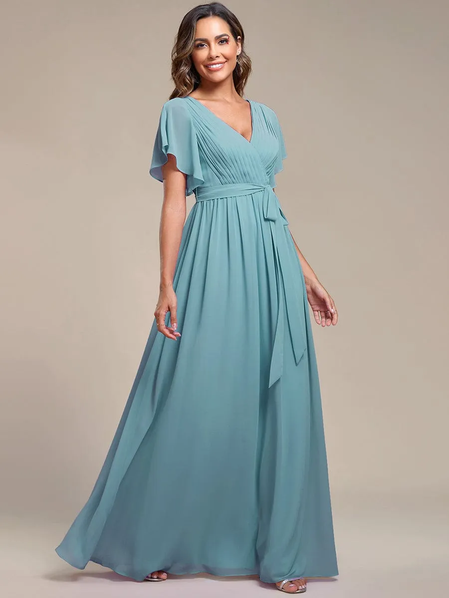 Flowy Pleated A-Line Chiffon Tie-Waist Bridesmaid Dress