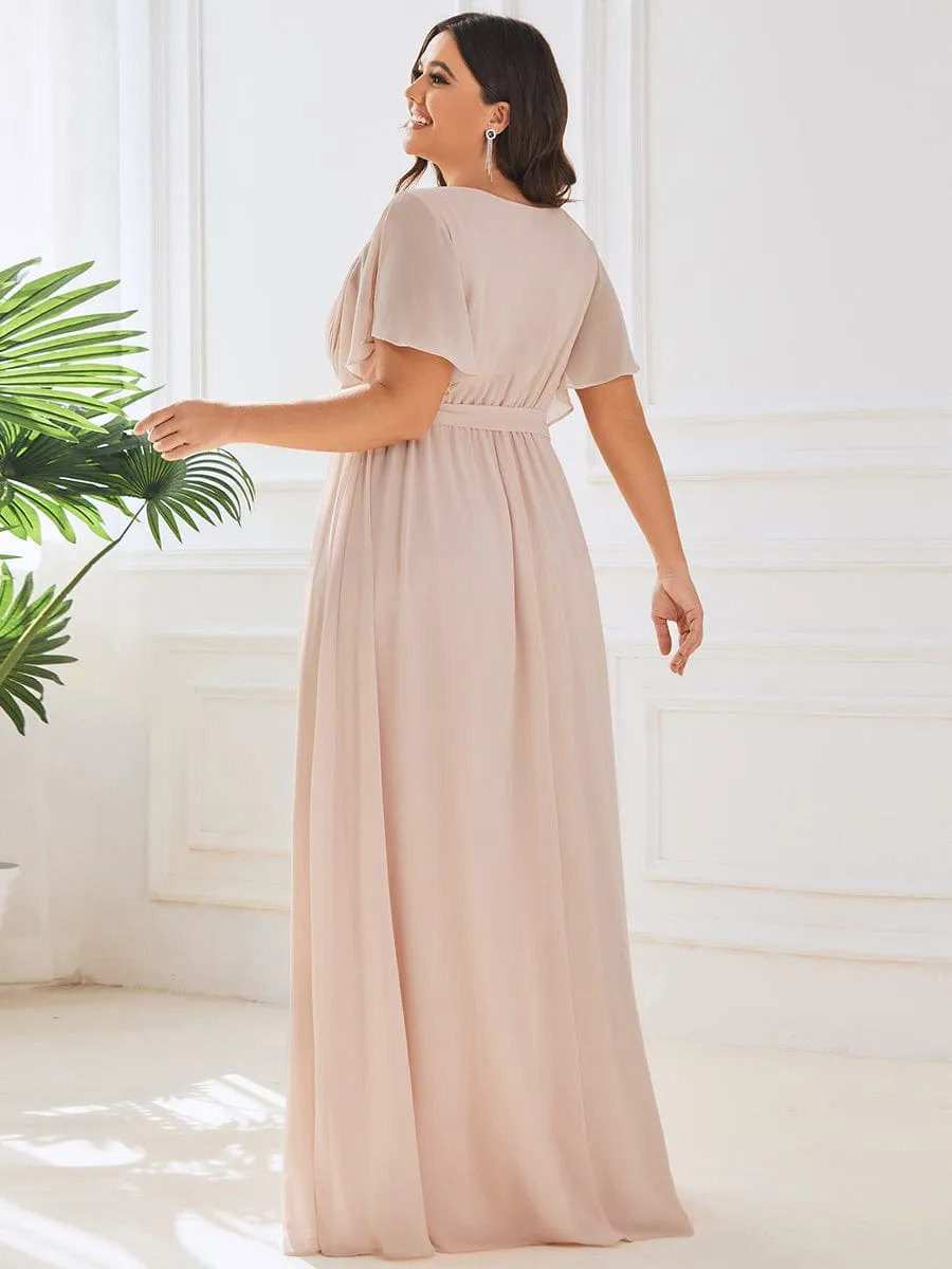 Flowy Pleated A-Line Chiffon Tie-Waist Bridesmaid Dress