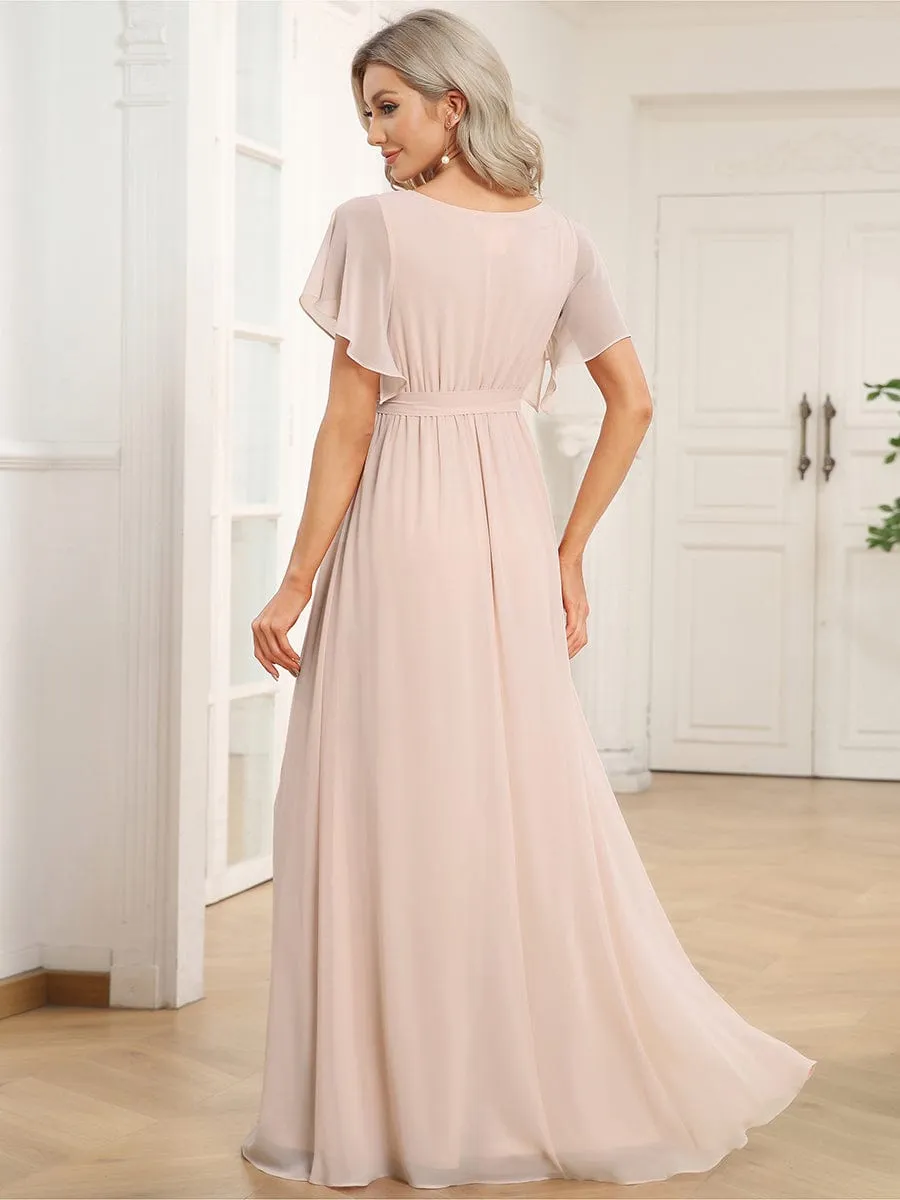 Flowy Pleated A-Line Chiffon Tie-Waist Bridesmaid Dress