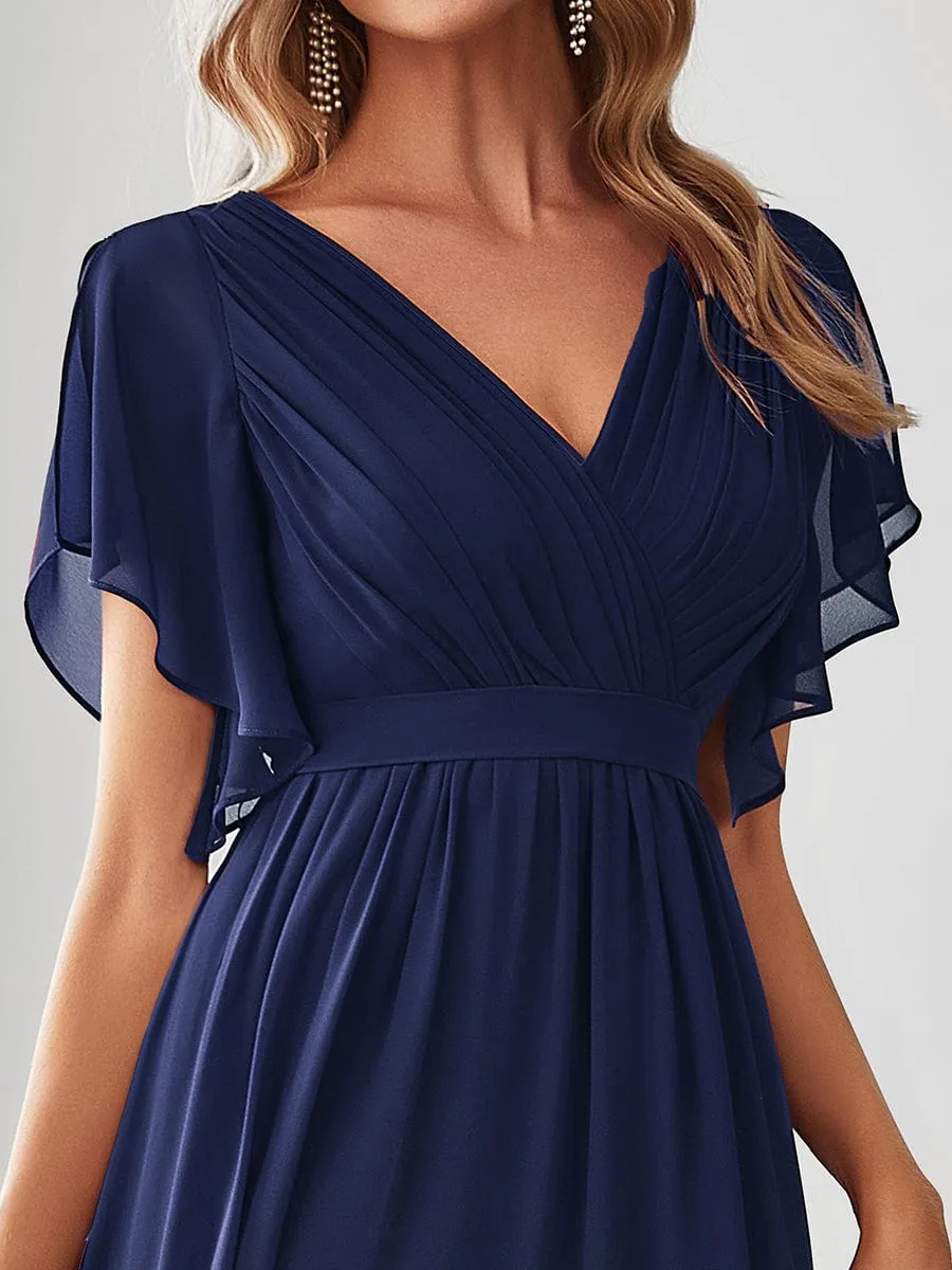 Flowy Pleated A-Line Chiffon Tie-Waist Bridesmaid Dress