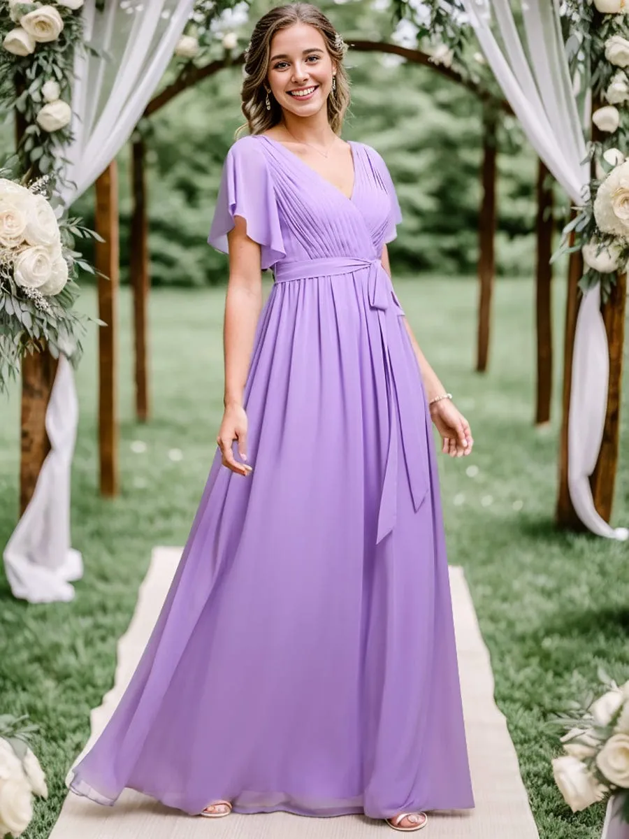 Flowy Pleated A-Line Chiffon Tie-Waist Bridesmaid Dress