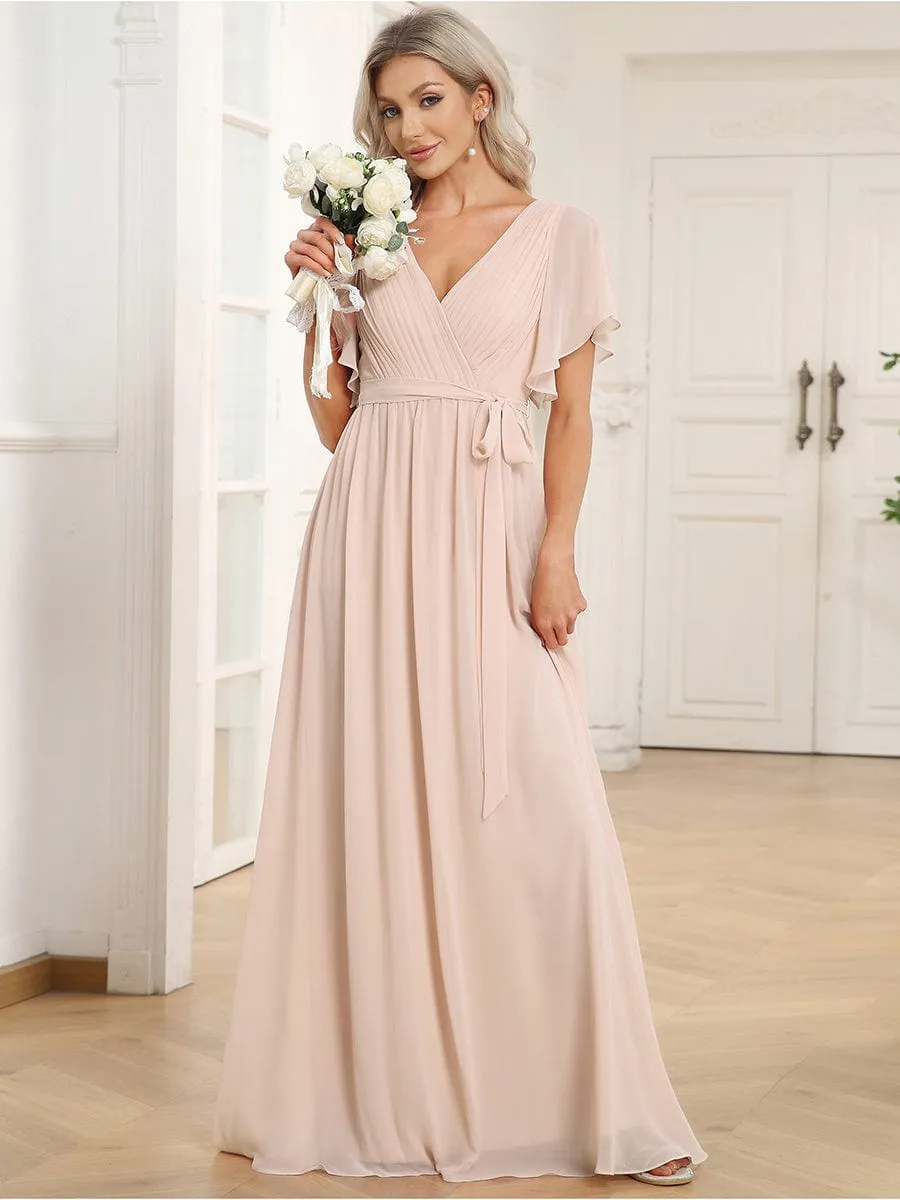 Flowy Pleated A-Line Chiffon Tie-Waist Bridesmaid Dress