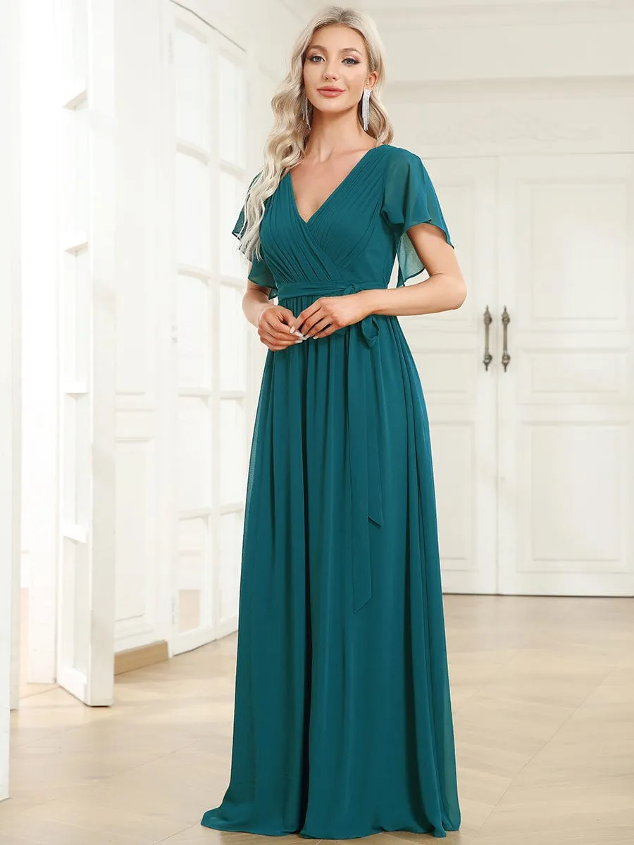 Flowy Pleated A-Line Chiffon Tie-Waist Bridesmaid Dress