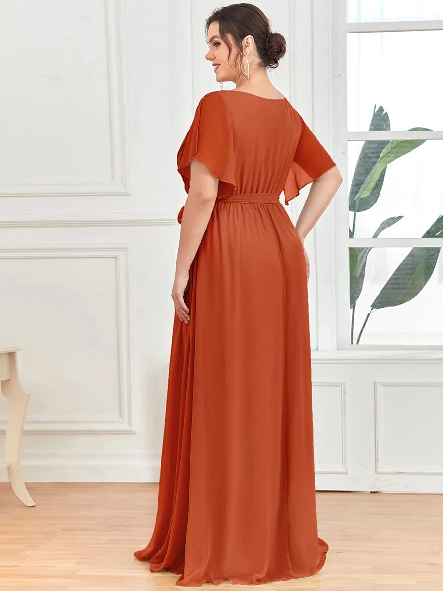 Flowy Pleated A-Line Chiffon Tie-Waist Bridesmaid Dress