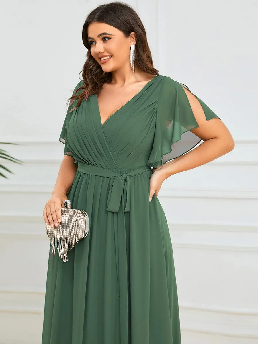 Flowy Pleated A-Line Chiffon Tie-Waist Bridesmaid Dress