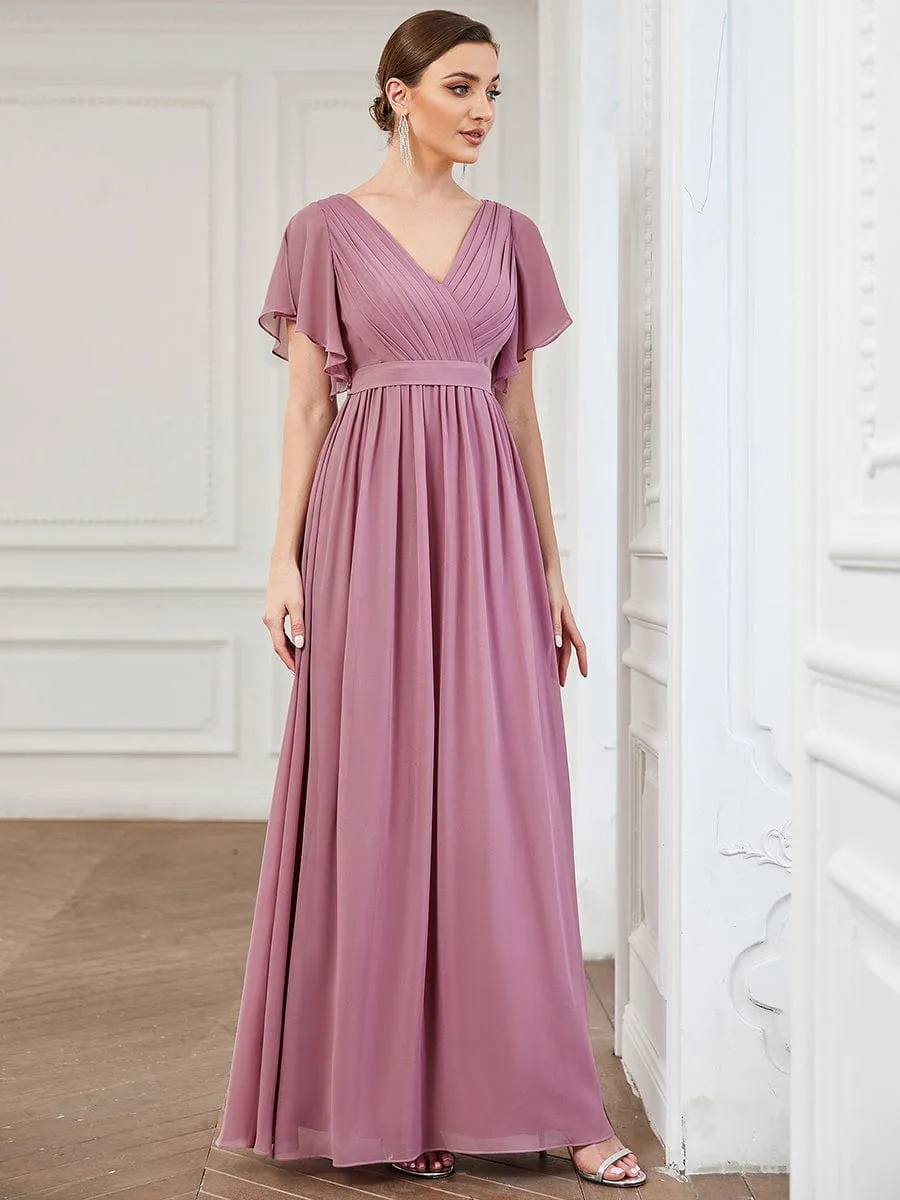 Flowy Pleated A-Line Chiffon Tie-Waist Bridesmaid Dress