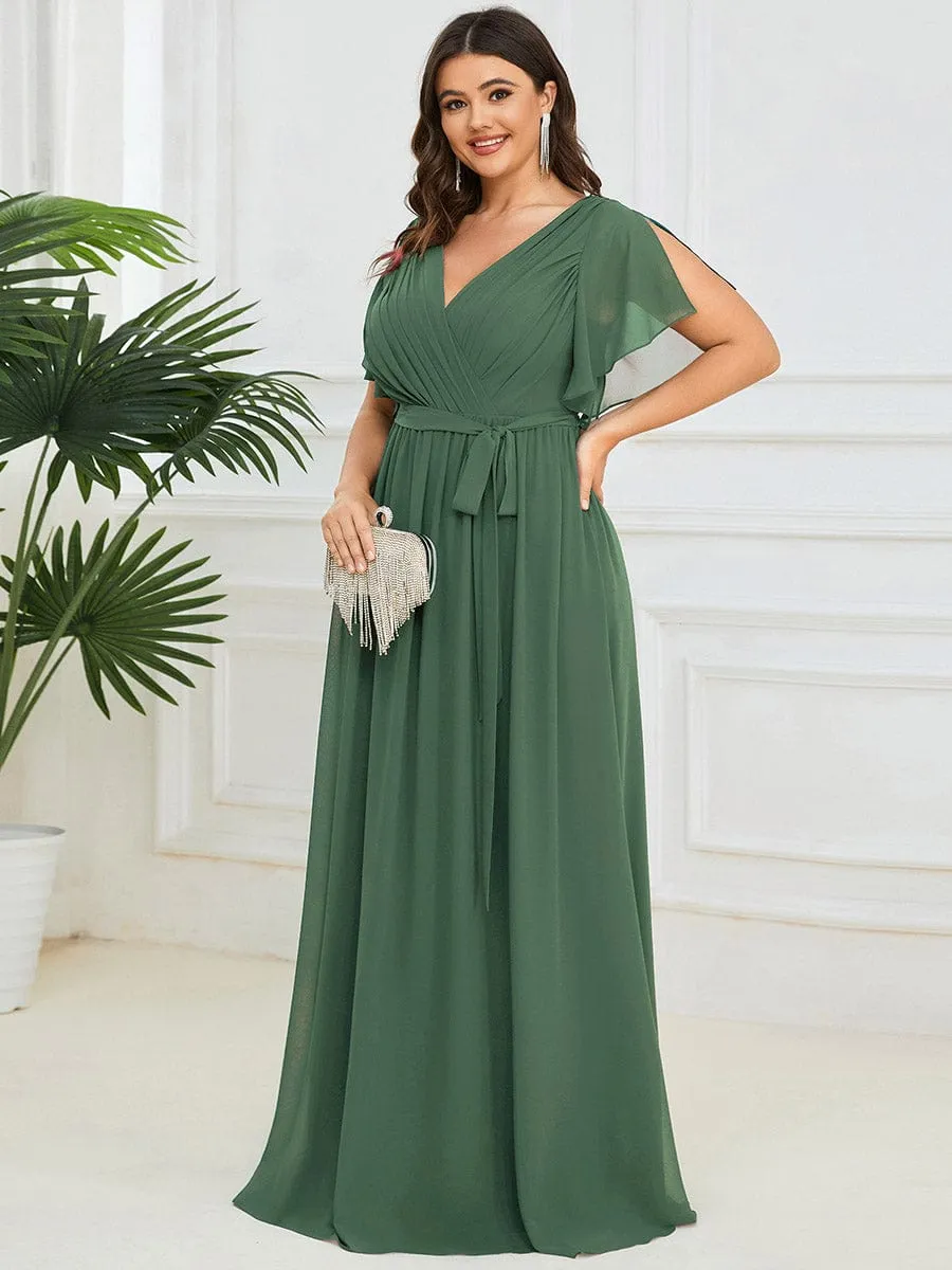 Flowy Pleated A-Line Chiffon Tie-Waist Bridesmaid Dress