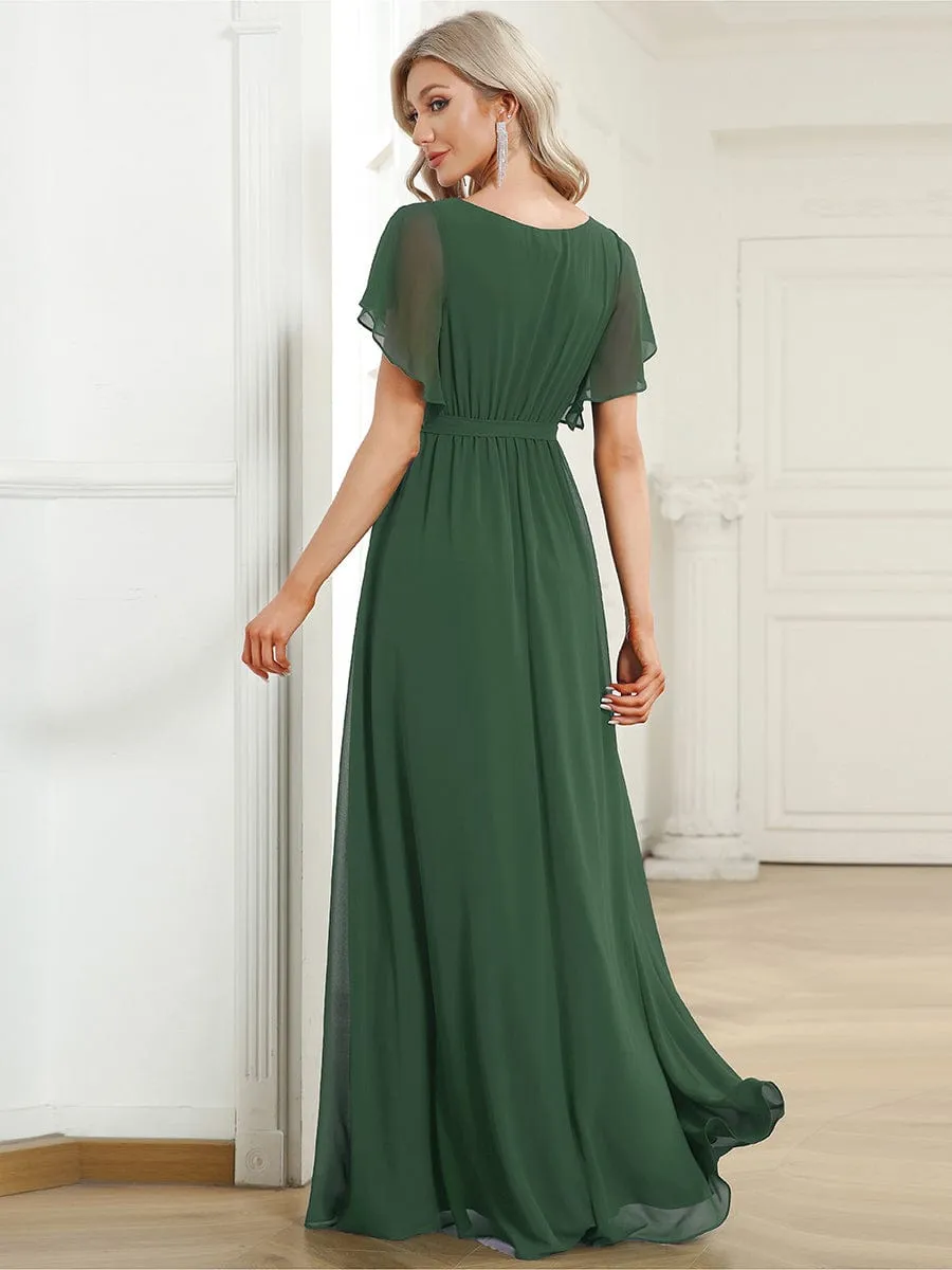 Flowy Pleated A-Line Chiffon Tie-Waist Bridesmaid Dress