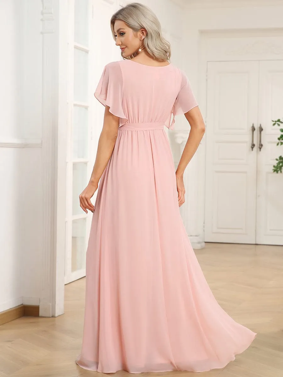 Flowy Pleated A-Line Chiffon Tie-Waist Bridesmaid Dress