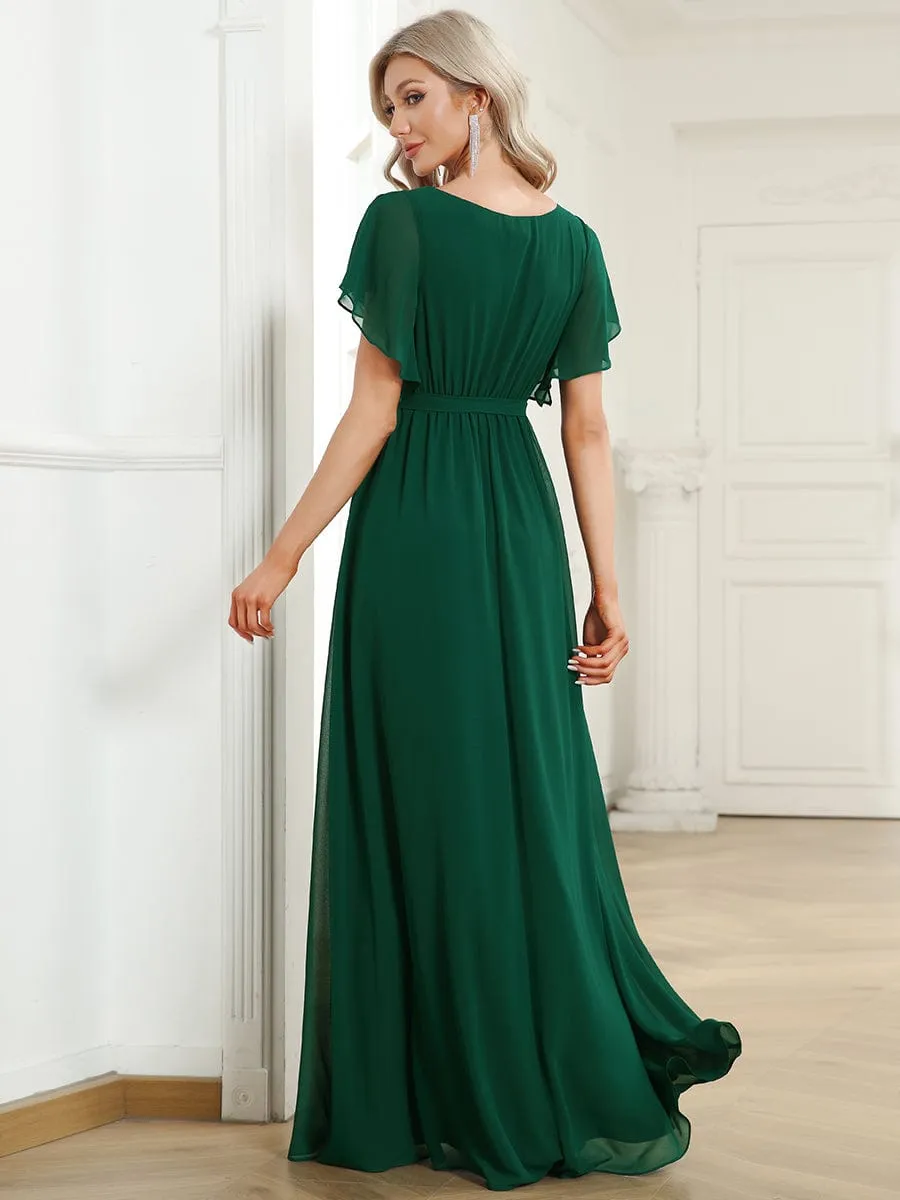 Flowy Pleated A-Line Chiffon Tie-Waist Bridesmaid Dress