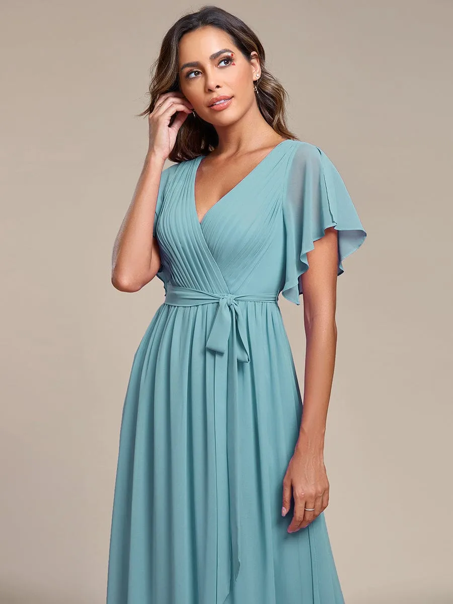 Flowy Pleated A-Line Chiffon Tie-Waist Bridesmaid Dress