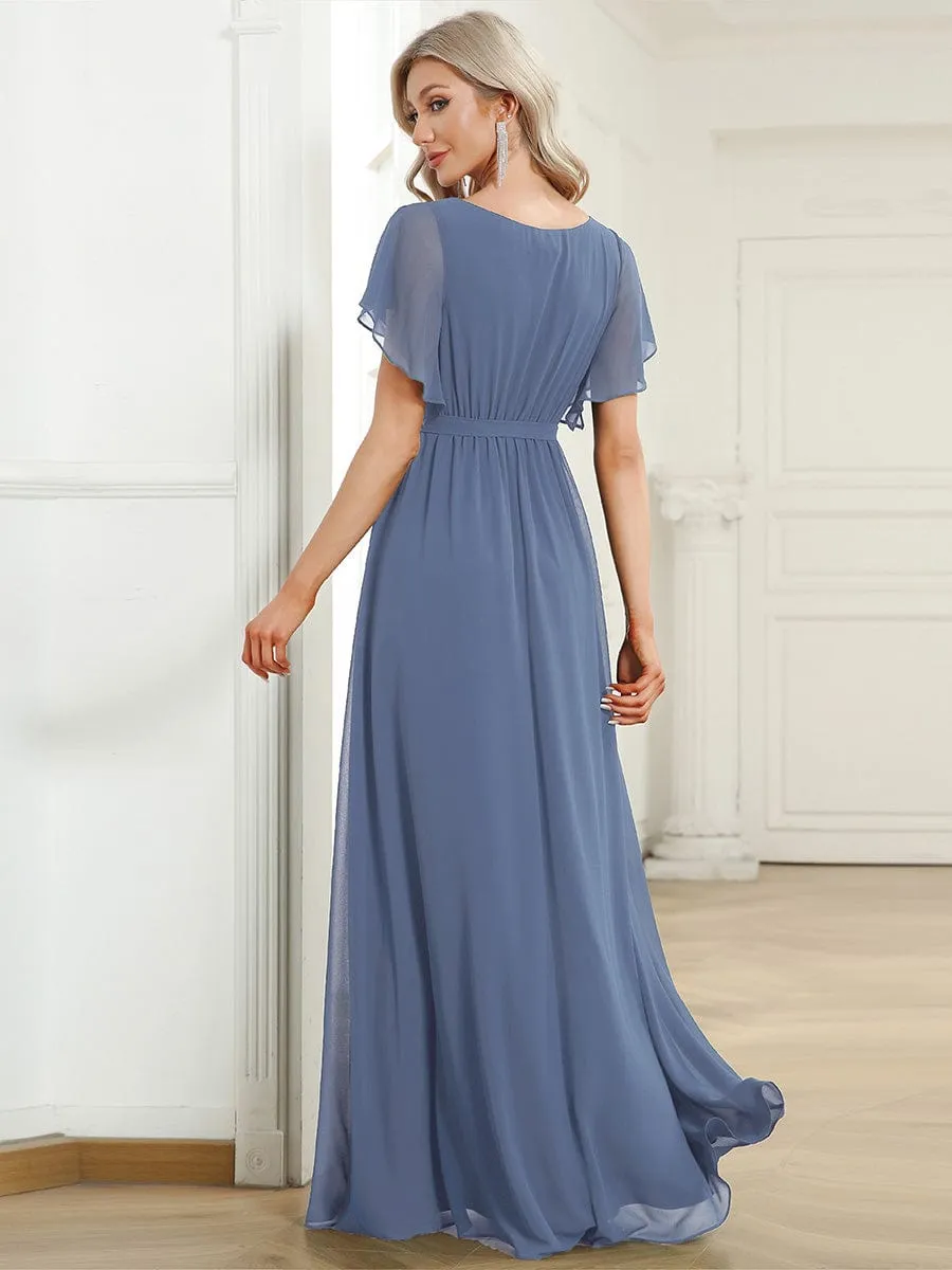 Flowy Pleated A-Line Chiffon Tie-Waist Bridesmaid Dress