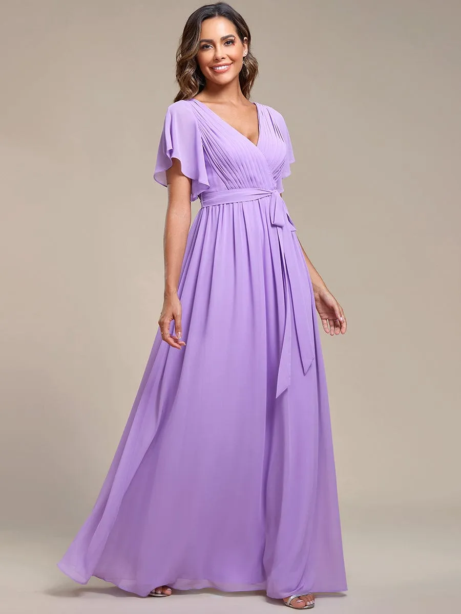 Flowy Pleated A-Line Chiffon Tie-Waist Bridesmaid Dress