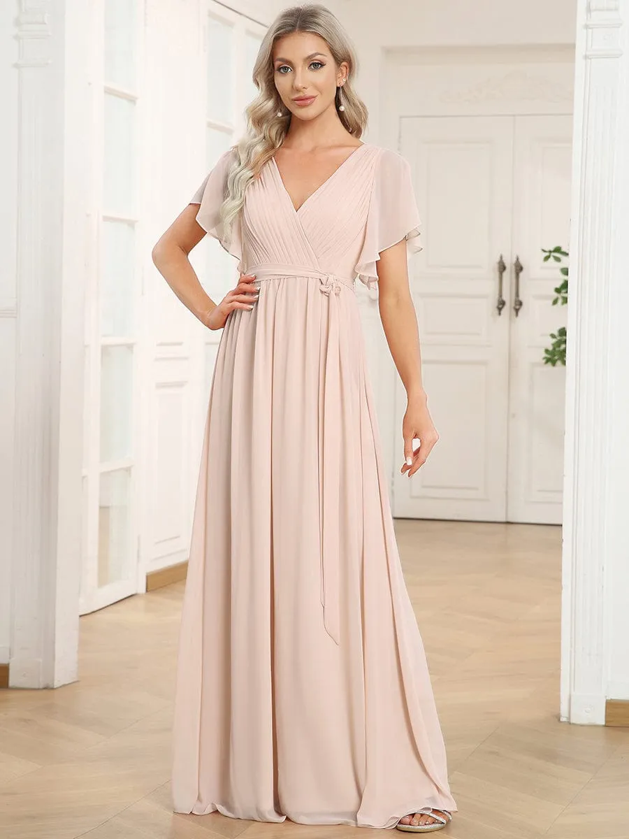 Flowy Pleated A-Line Chiffon Tie-Waist Bridesmaid Dress