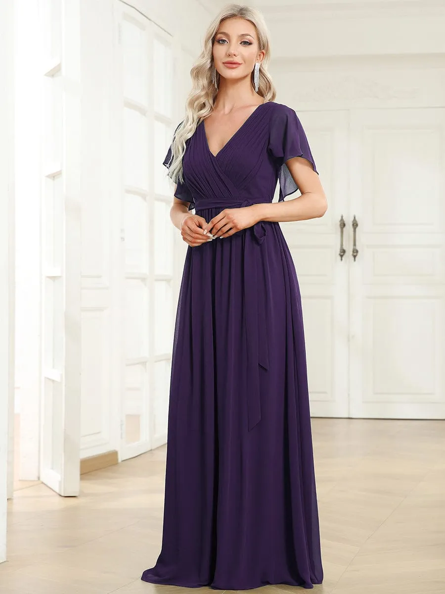 Flowy Pleated A-Line Chiffon Tie-Waist Bridesmaid Dress