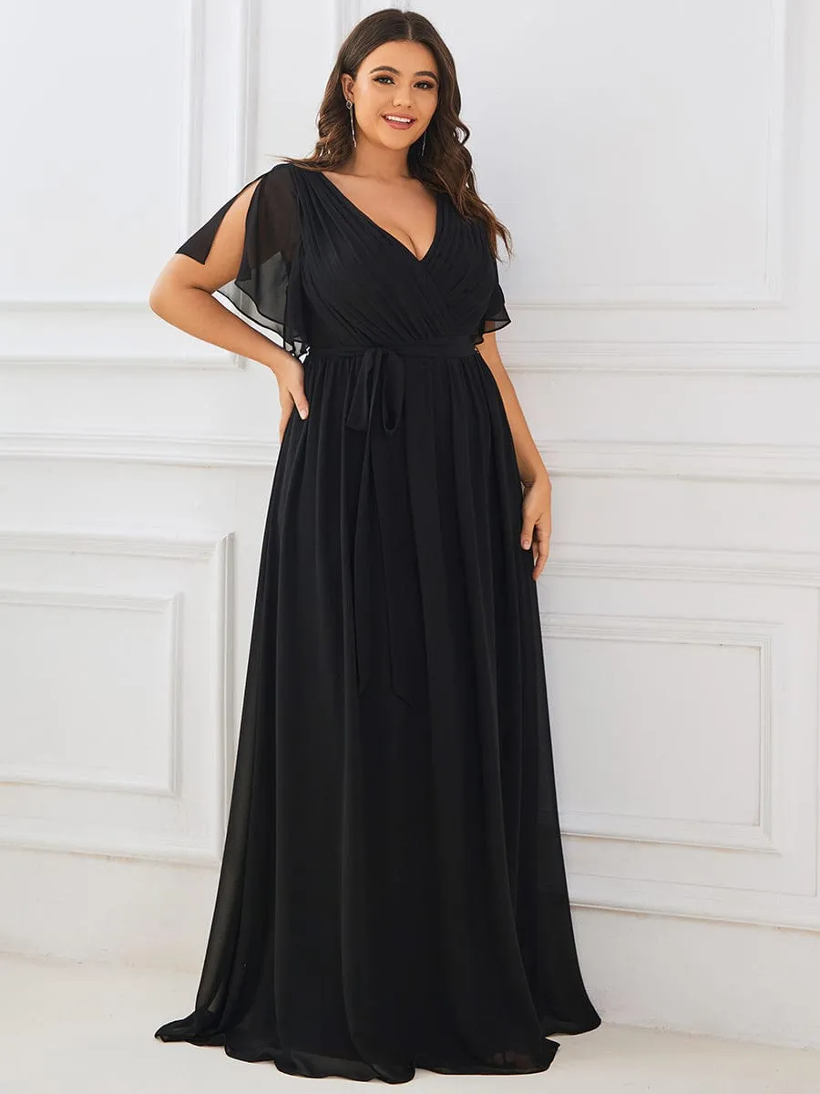 Flowy Pleated A-Line Chiffon Tie-Waist Bridesmaid Dress