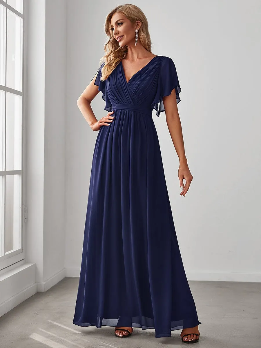 Flowy Pleated A-Line Chiffon Tie-Waist Bridesmaid Dress